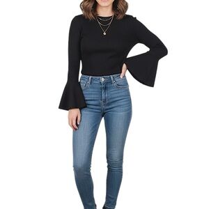 Lulus Women’s Black Bell Sleeve Knit Sweater Top Size M